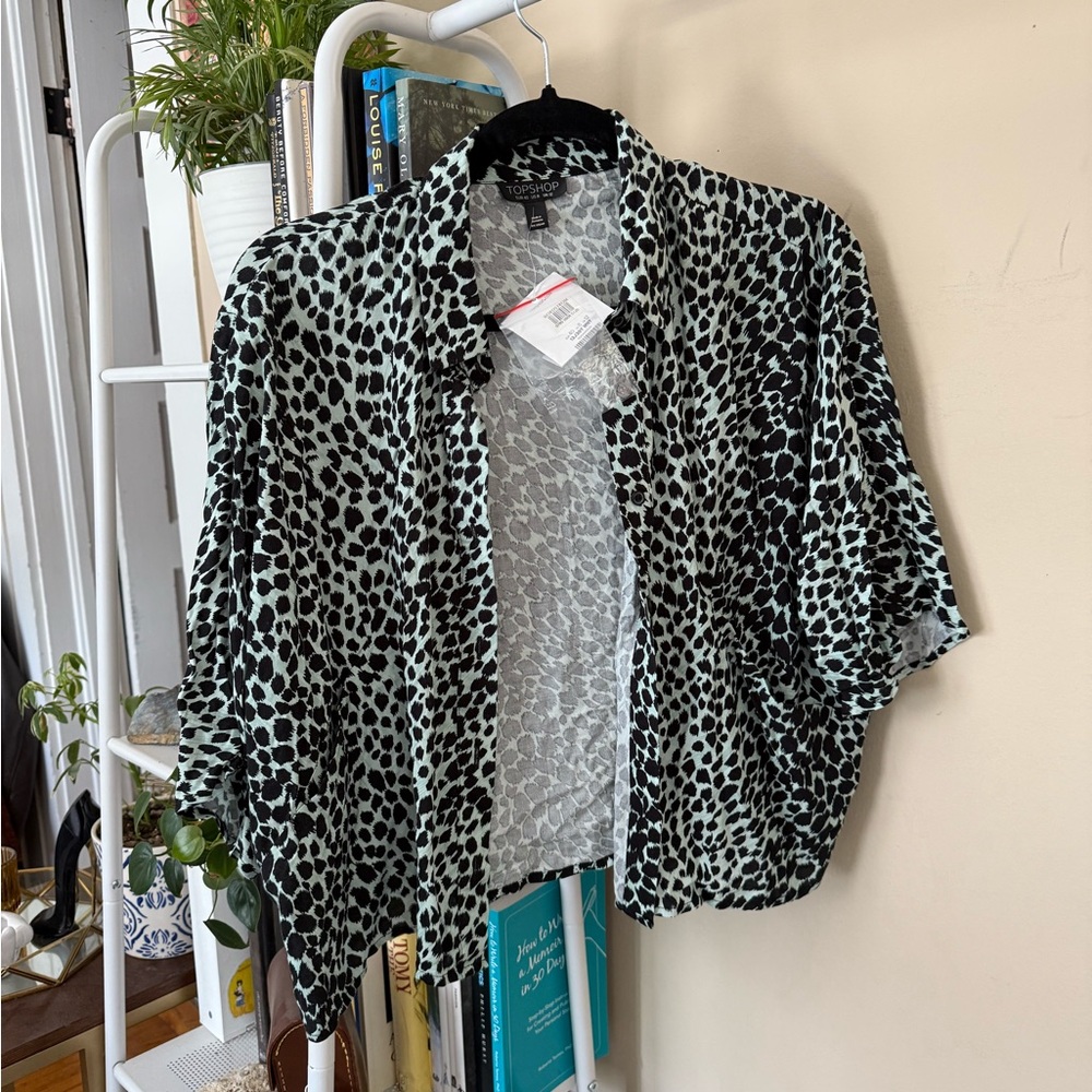 Topshop Black and White Leopard Print Blouse